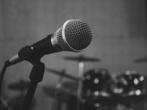 black and grey microphone on stand